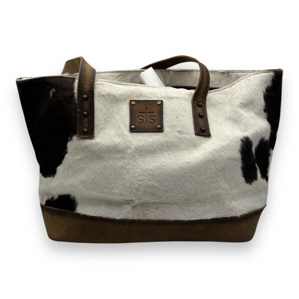 STS Ranchwear Black and White Cowhide Tote